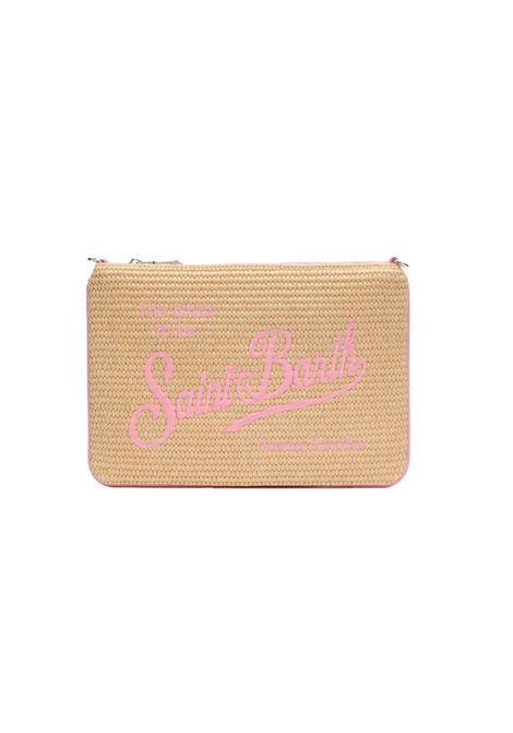 Pochette MC2 Saint Barth uomo PARISIENNESTRAW00239H Beige polipropilene paglia rosa cerniera zip MC2 SAINT BARTH | Pochette | PARISIENNESTRAW00239H1121